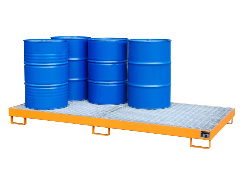 Auffangwanne AW-8 – Stahl lackiert für 8×200 l Fässer mit Gitterrost