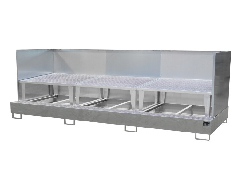 Auffangwanne AWA 1000-3/SW – für 3×1000 l IBC mit Abfüllaufsatz & Spritzschutz